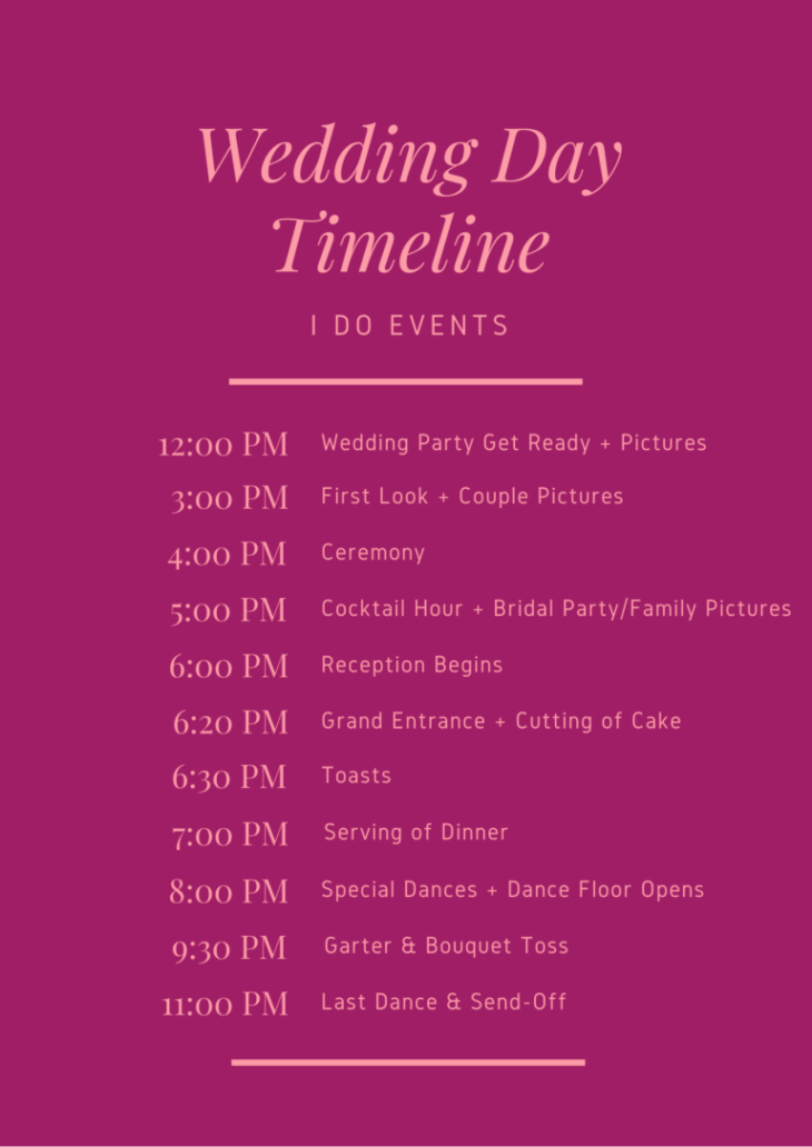 Wedding Day Timeline Template 4Pm Ceremony