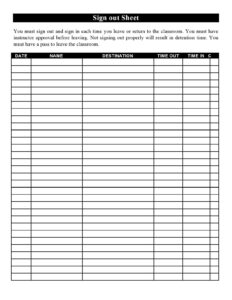 Custom Sports Sign Out Sheet Template Excel Sample