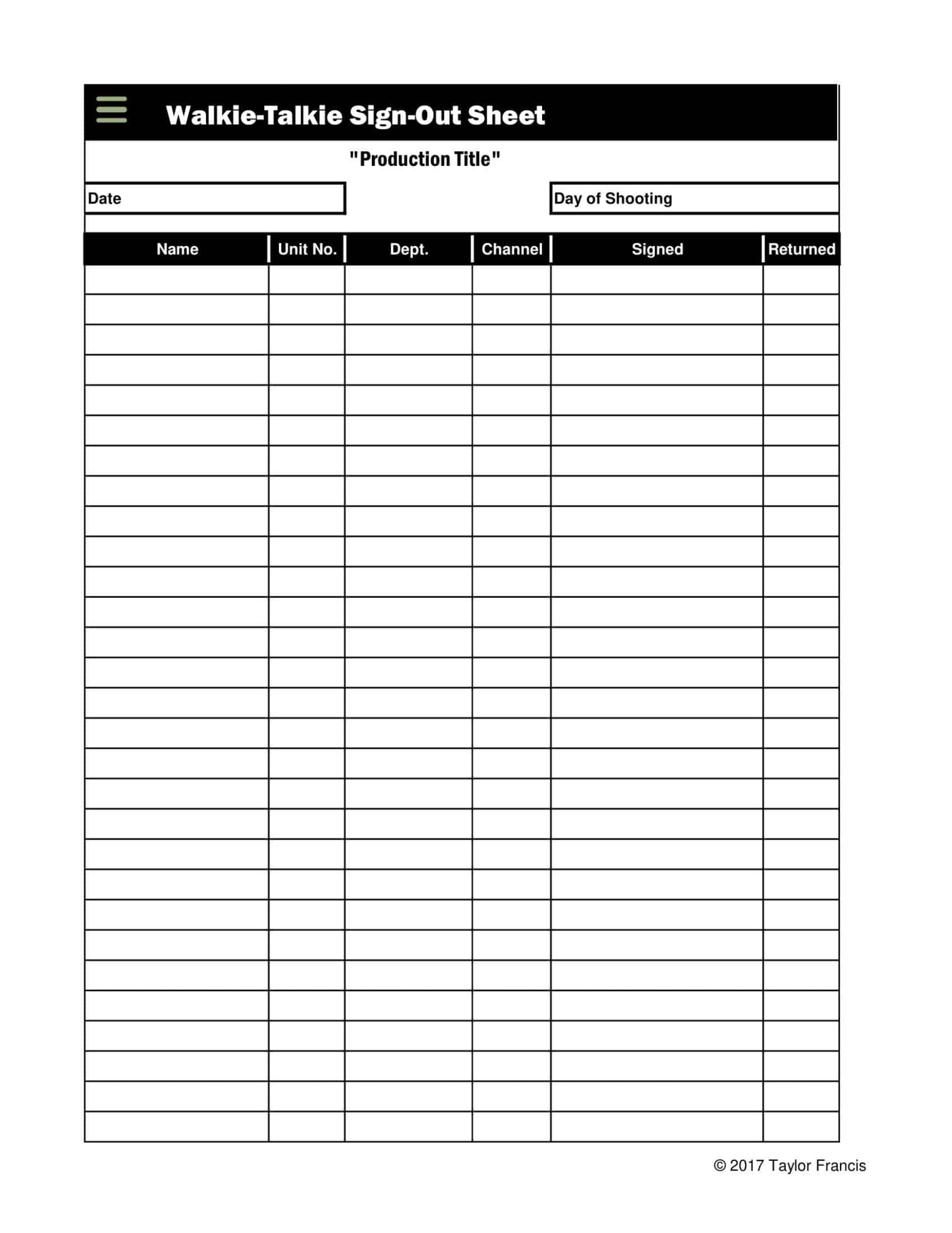 Free Blank Sports Sign Out Sheet Template Pdf