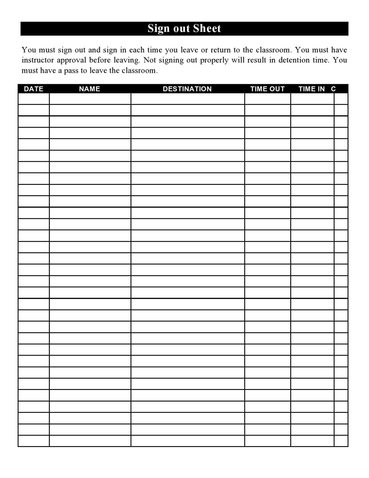 Free Blank Weekly Sign In And Out Sheet Template Excel