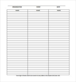 Free Printable Event Sign Up Sheet Template Excel Sample