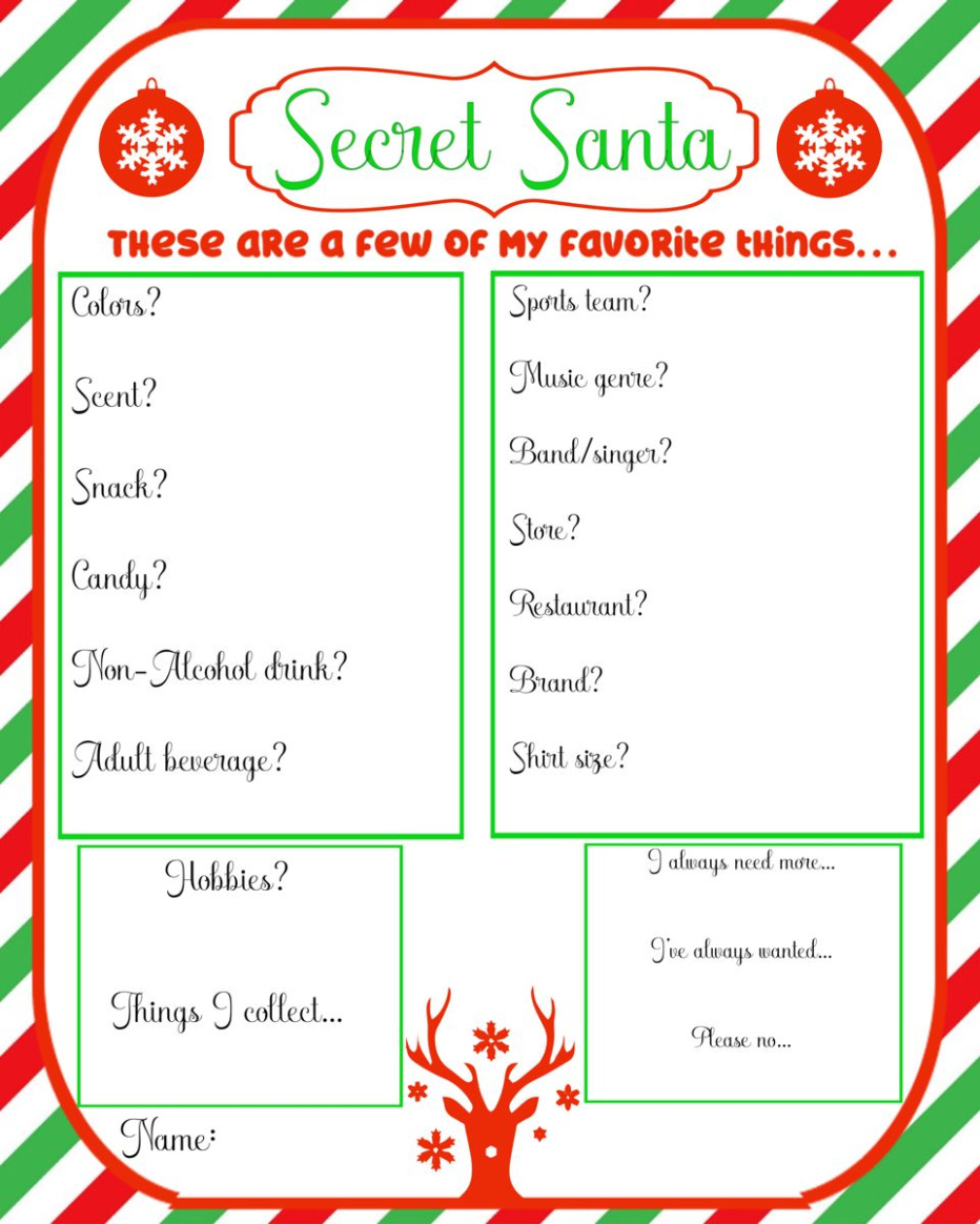 Free Printable Secret Santa Sign Up Template Sample