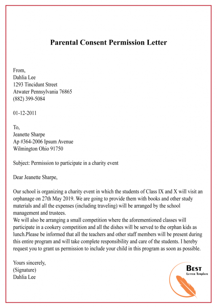 Editable Parent Consent Letter For Travel Template Word