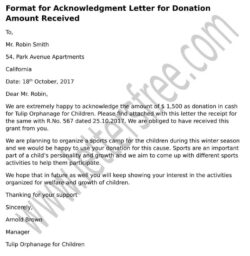 Blank Acknowledgement Of Donation Letter Template Example