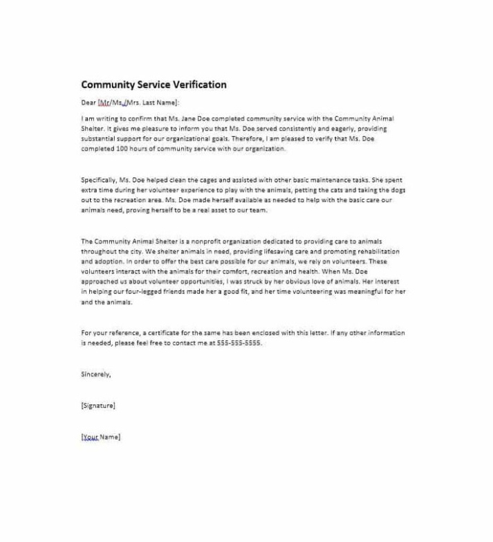 Blank Completion Of Community Service Letter Template Doc