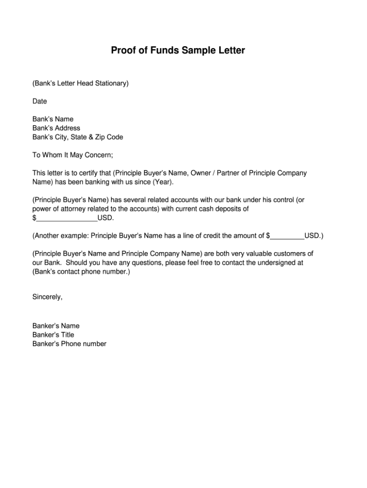 Blank Proof Of Funds Letter Template Excel