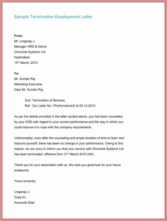 Blank Termination Of Employment Letter Template Sample