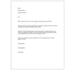 Editable 2 Week Resignation Letter Template