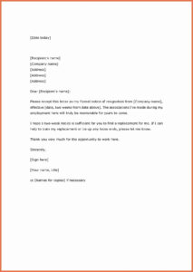 Editable 2 Week Resignation Letter Template Pdf