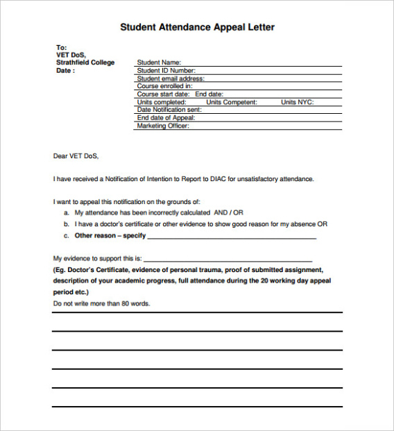 Editable Academic Dismissal Appeal Letter Template Doc