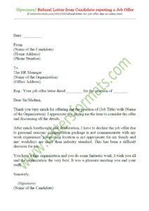 Editable Decline Job Offer Letter Template Excel