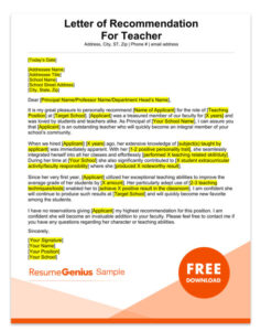 Editable Student Teacher Reference Letter Template Pdf