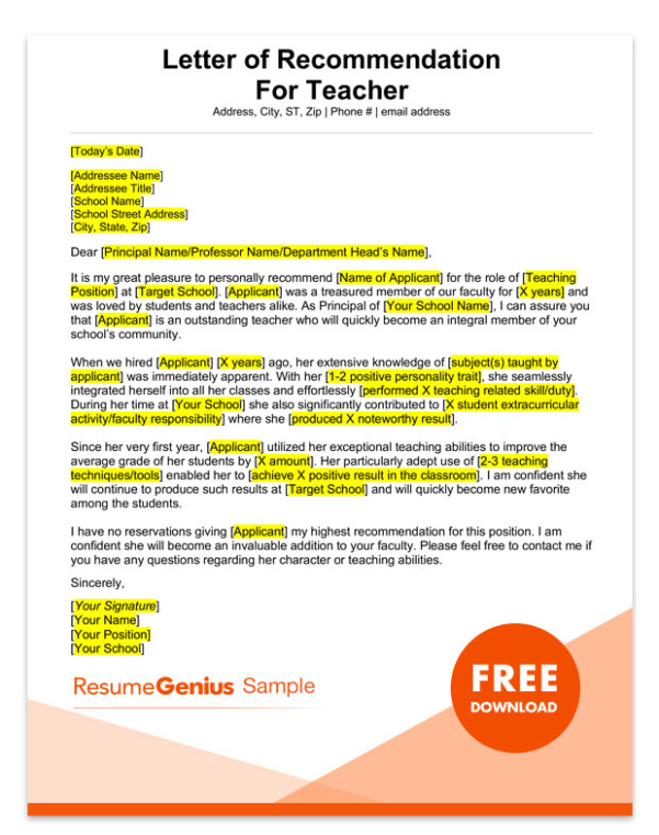 Editable Student Teacher Reference Letter Template Pdf