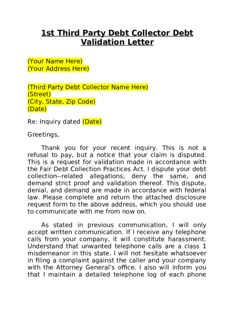 Editable Validation Letter To Debt Collector Template Doc