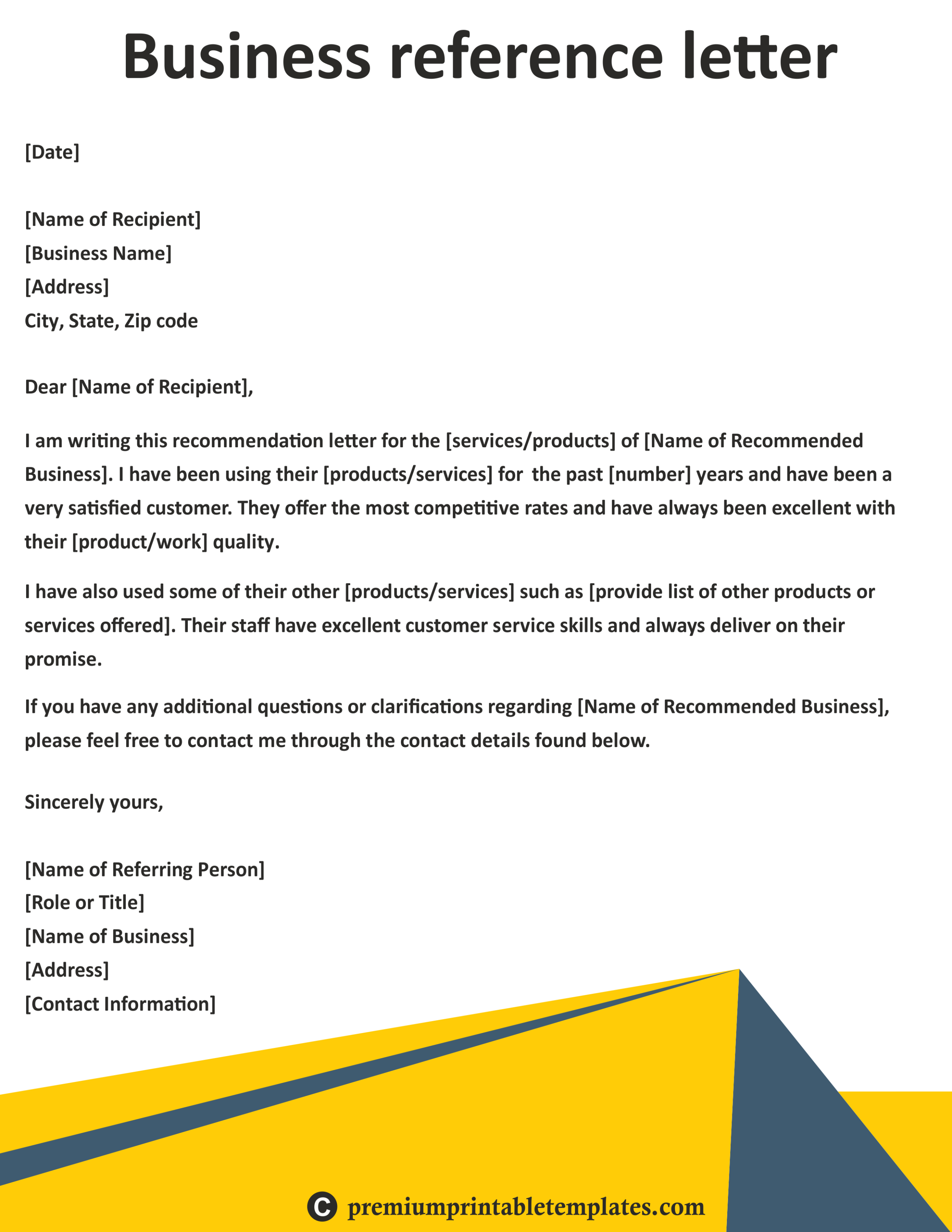 Free Blank Business To Business Reference Letter Template Excel