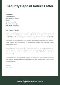 Free Blank Security Deposit Return Letter Template Word