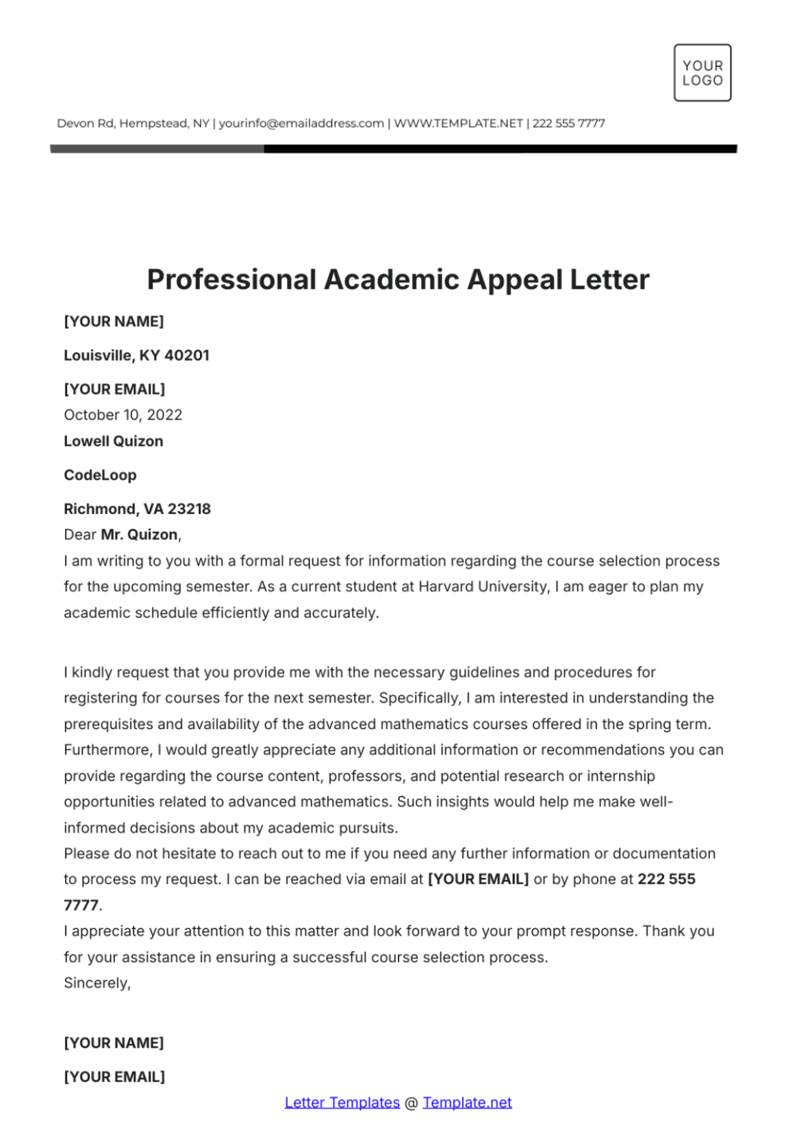 Free Editable Academic Dismissal Appeal Letter Template Excel
