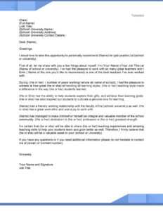 Free Editable Student Teacher Reference Letter Template Example