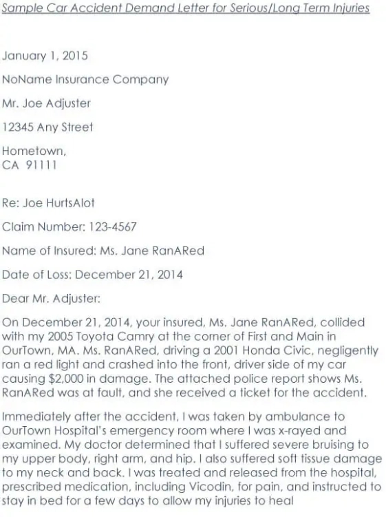 Free Printable Auto Accident Demand Letter Template Doc