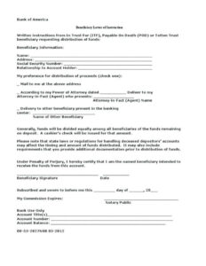 Free Printable Beneficiary Letter Of Instruction Template Doc
