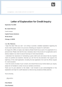 Free Printable Credit Inquiry Removal Letter Template Word