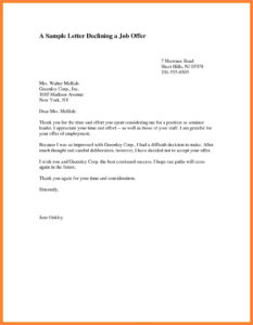 Free Printable Decline Job Offer Letter Template Pdf