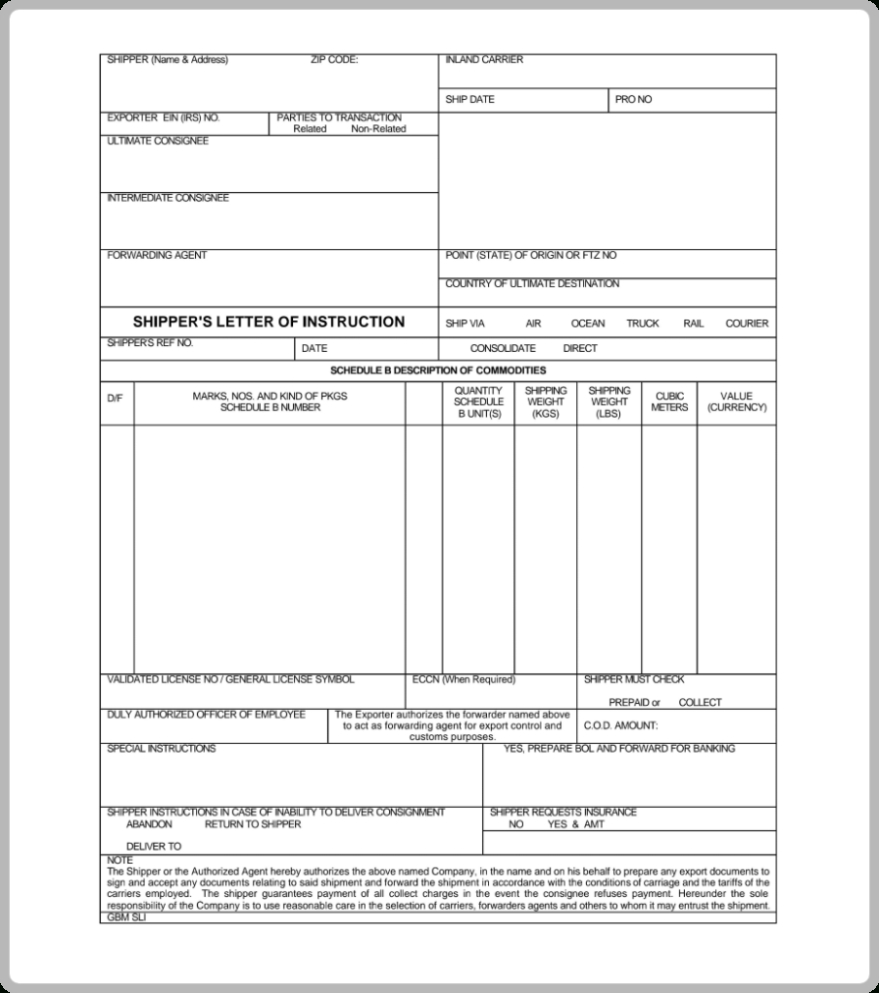 Free Printable Shipper Letter Of Instruction Template Sample