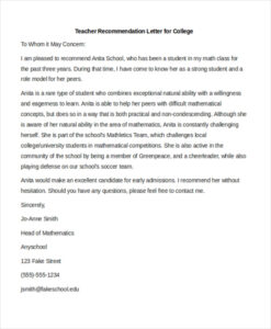 Free Printable Student Teacher Reference Letter Template Sample