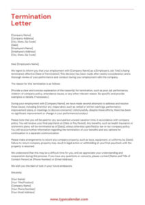 Free Printable Termination Of Employment Letter Template Example