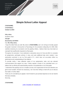 Free Sample Academic Dismissal Appeal Letter Template