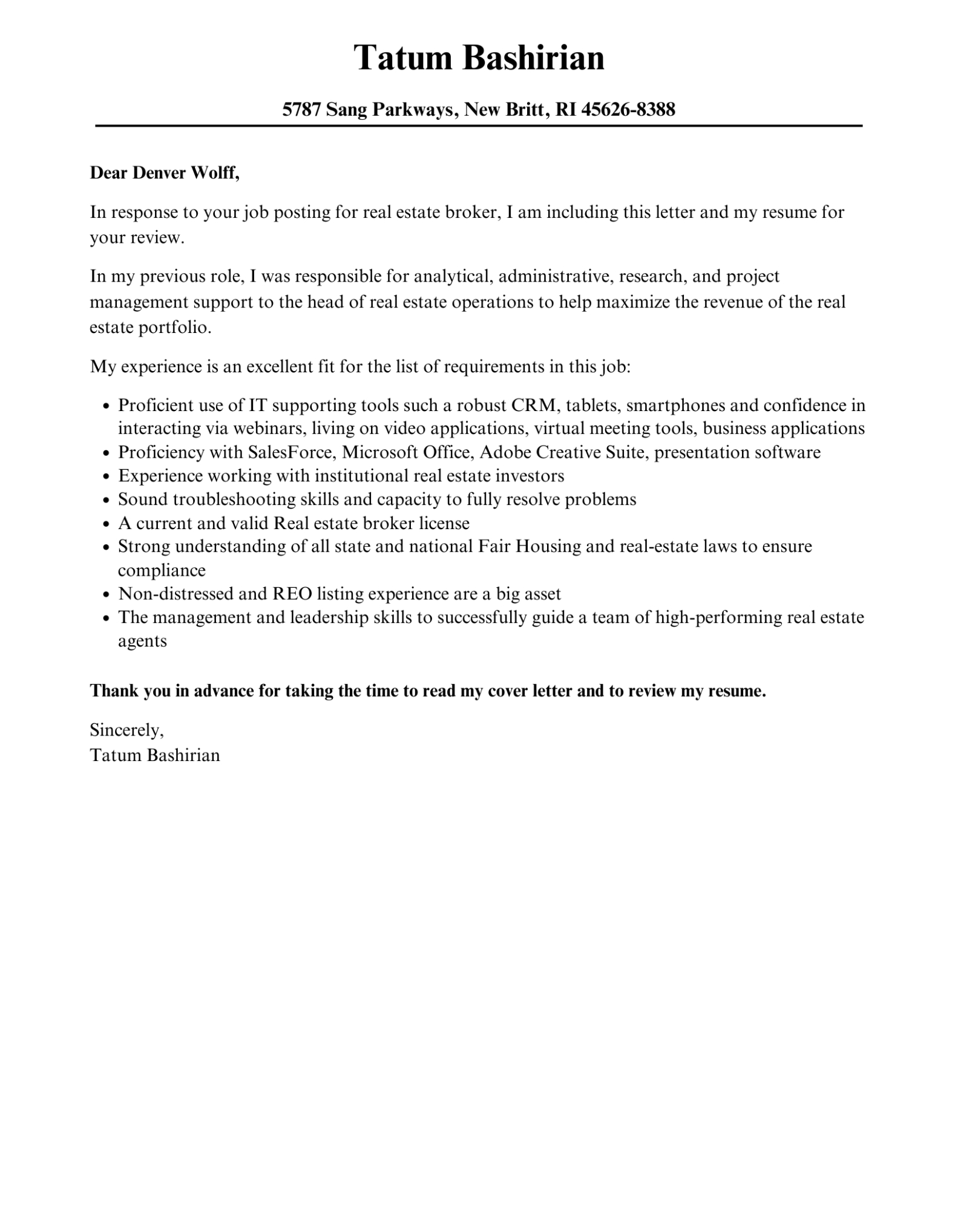 Free Sample Broker Price Opinion Letter Template Word