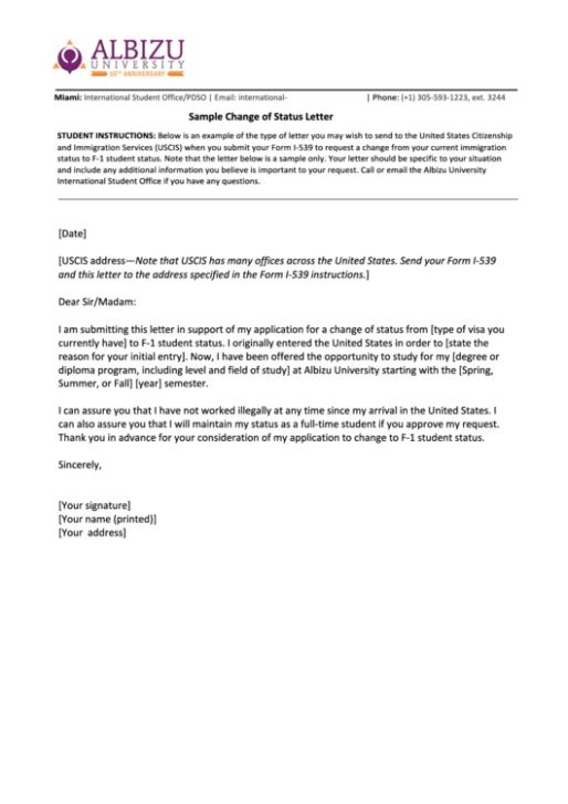 Free Sample Change Of Employment Status Letter Template Example