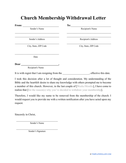 Free Sample Church Membership Transfer Letter Template Word