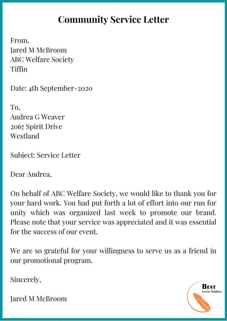 Free Sample Completion Of Community Service Letter Template Doc