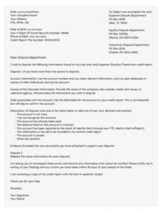 Printable 609 Credit Dispute Letter Template Example