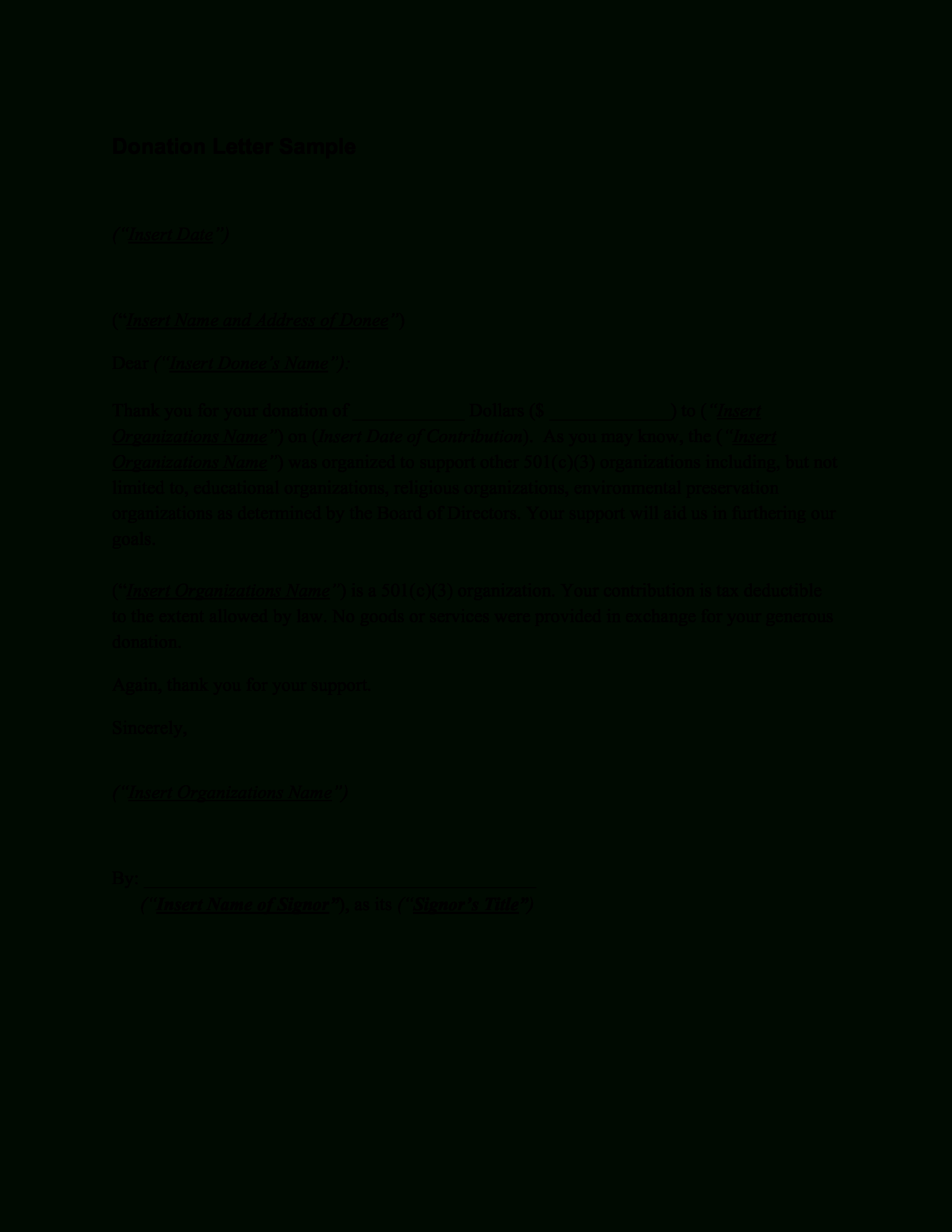 Printable Acknowledgement Of Donation Letter Template Word