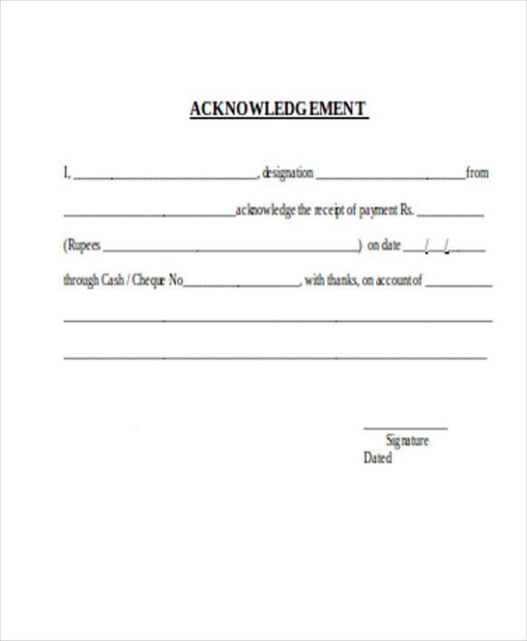 Printable Acknowledgement Of Receipt Letter Template Excel