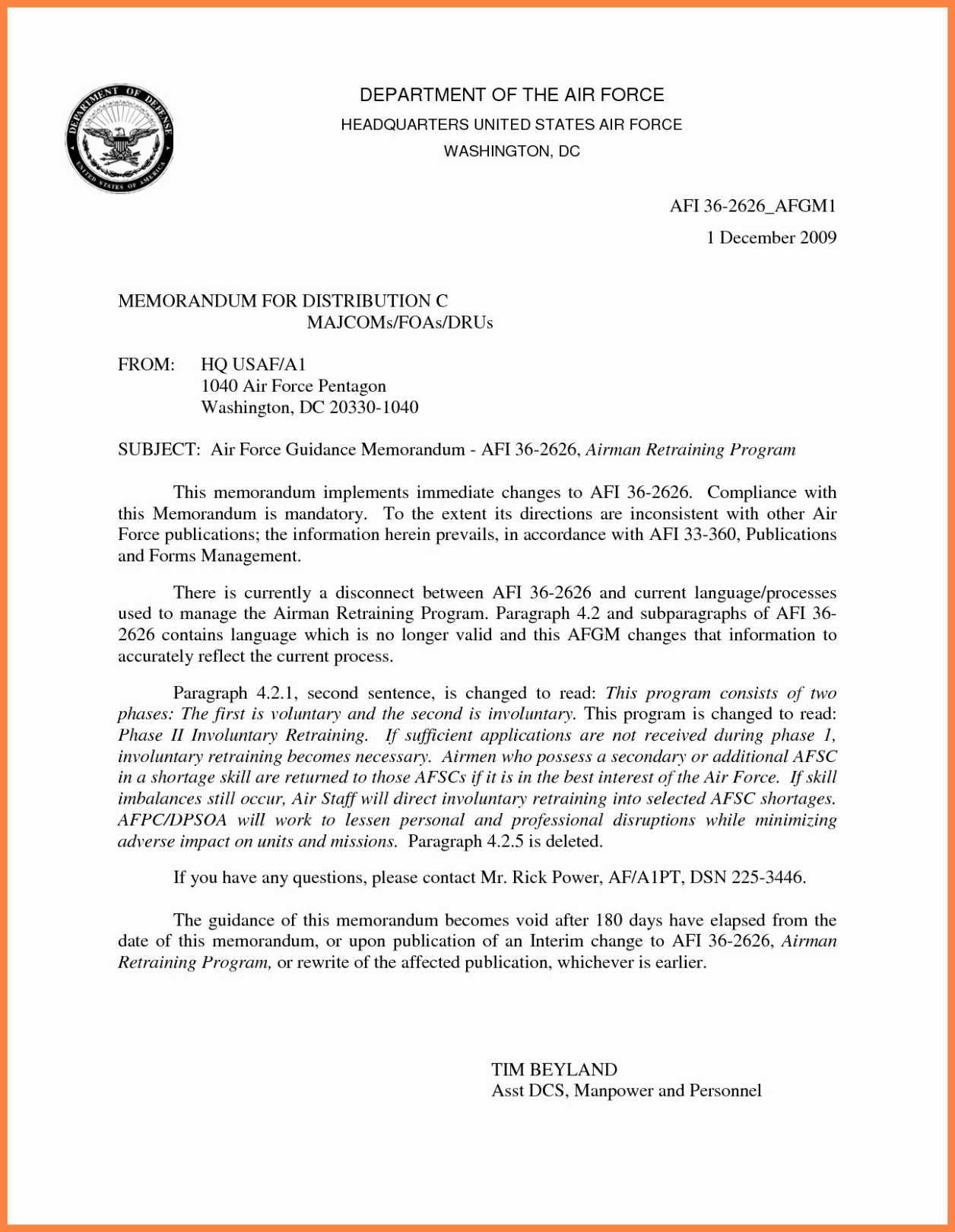 Printable Air Force Letter Of Counseling Template Pdf