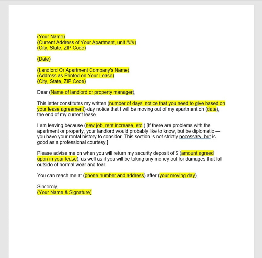 Printable Apartment Lease Termination Letter Template Word