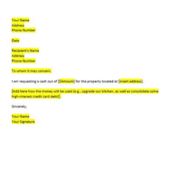 Printable Business Cash Out Refinance Letter Template Pdf