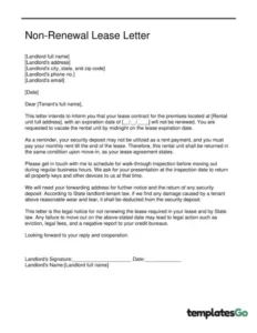 Printable Not Renewing Lease Letter Template Doc