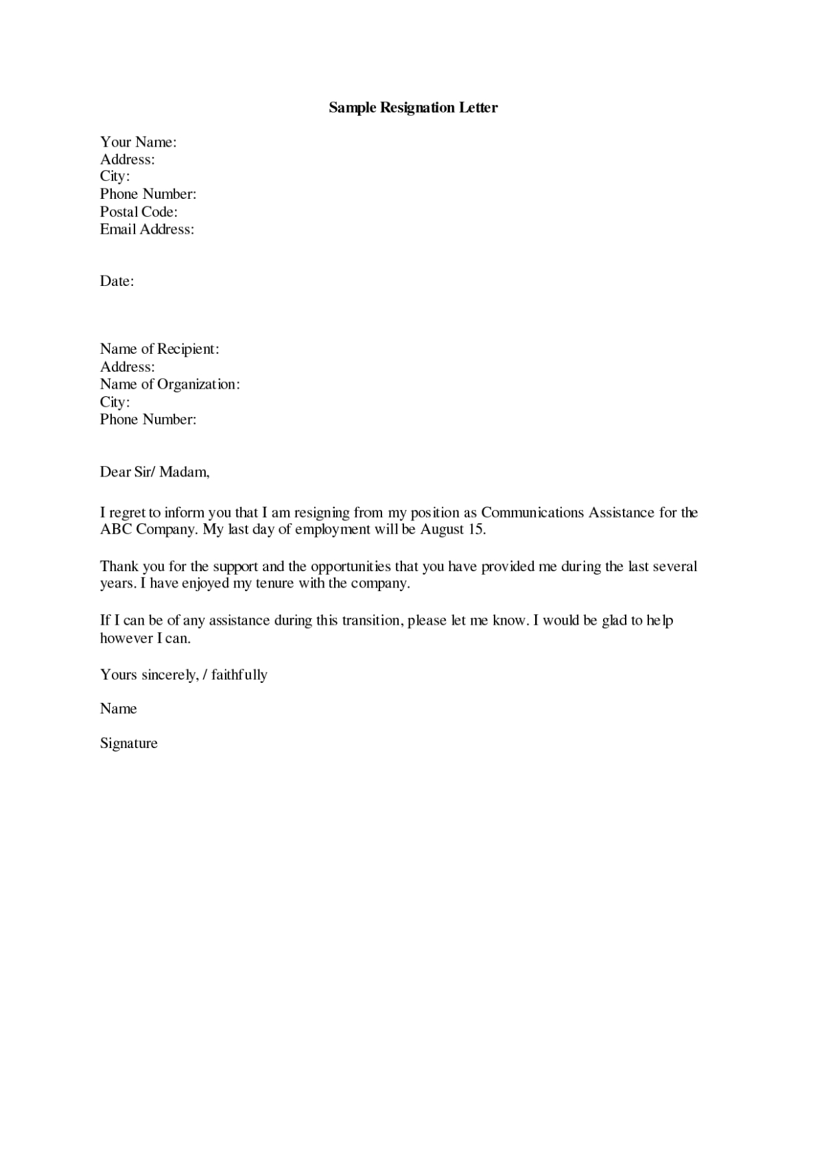 Printable Withdrawal Of Resignation Letter Template Word