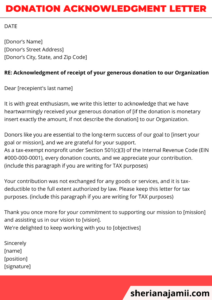 Sample Acknowledgement Of Donation Letter Template Example