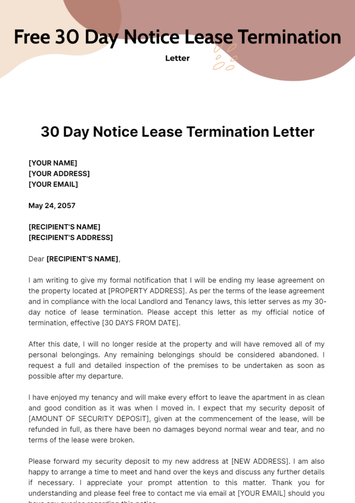Sample Apartment Lease Termination Letter Template