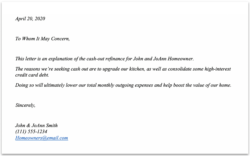 Sample Business Cash Out Refinance Letter Template Doc