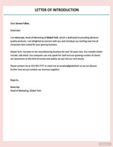 Sample Business To Business Introduction Letter Template Excel