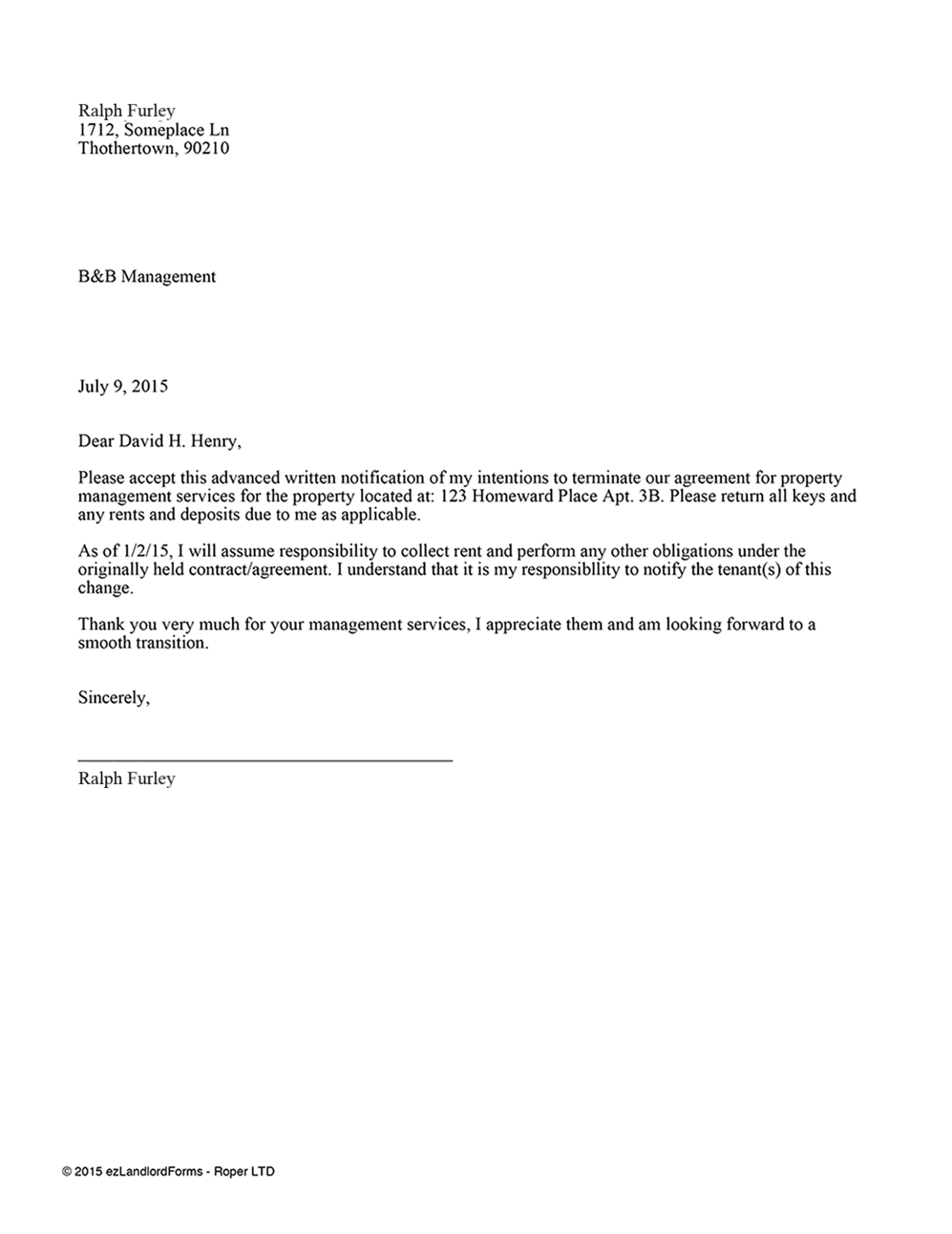Sample Change Of Property Management Letter Template Excel