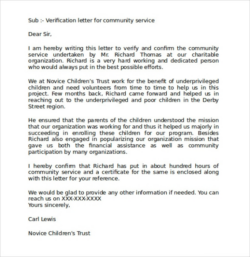 Sample Completion Of Community Service Letter Template Word