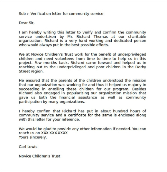 Sample Completion Of Community Service Letter Template Word