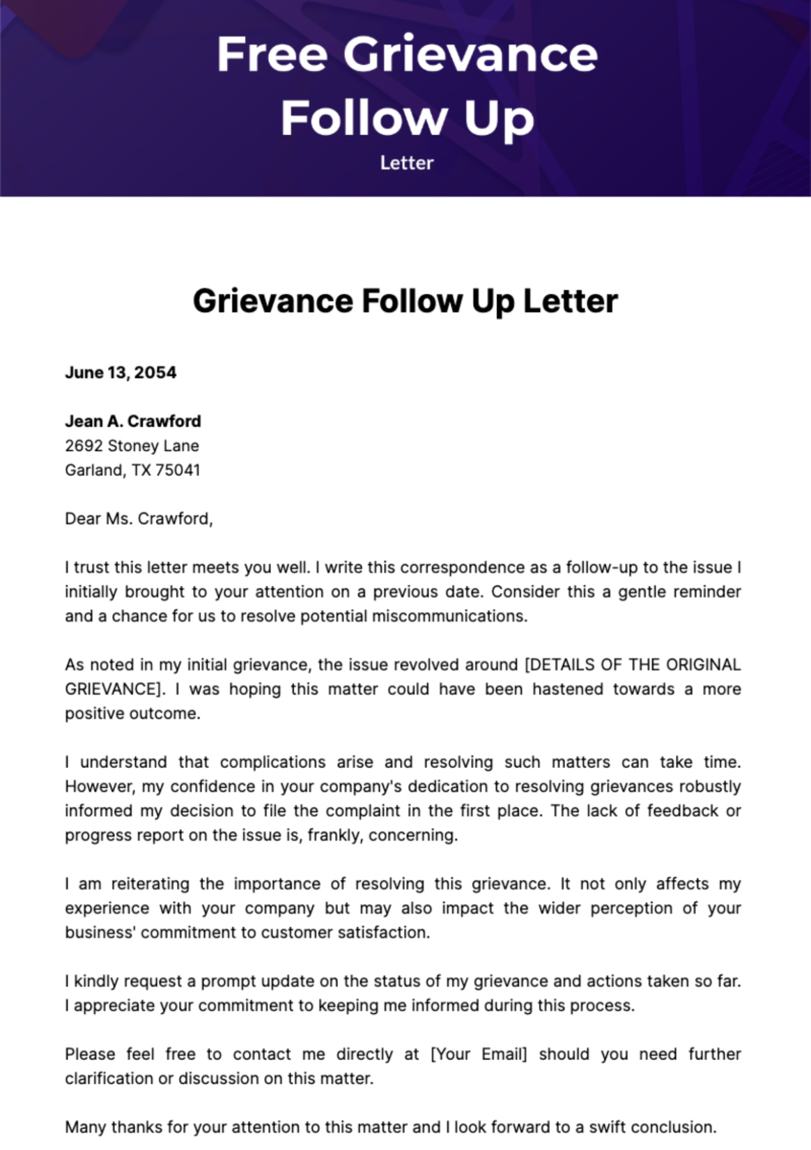 Blank Grievance Letter To Employer Template Pdf